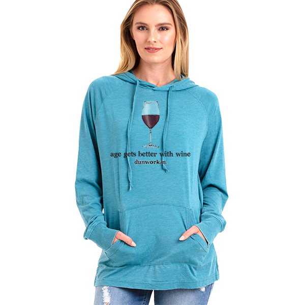 Age Gets Better With Wine Unisex Light Weight Vintage Wash Hoodie