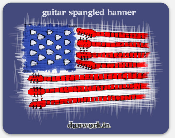 Sticker Guitar Spangled Banner 4" Rectangular